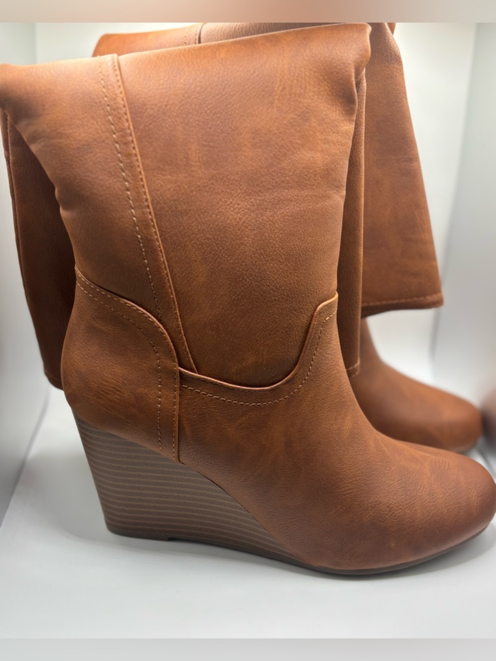 Journee Collection Women’s Langly Knee High Wedge Brown Boots Size 7.5